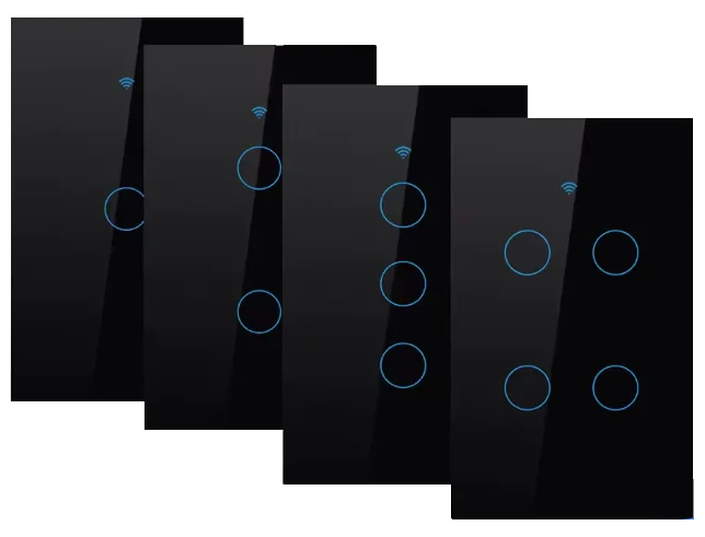 Interruptores de vidro preto com comandos sensíveis ao toque