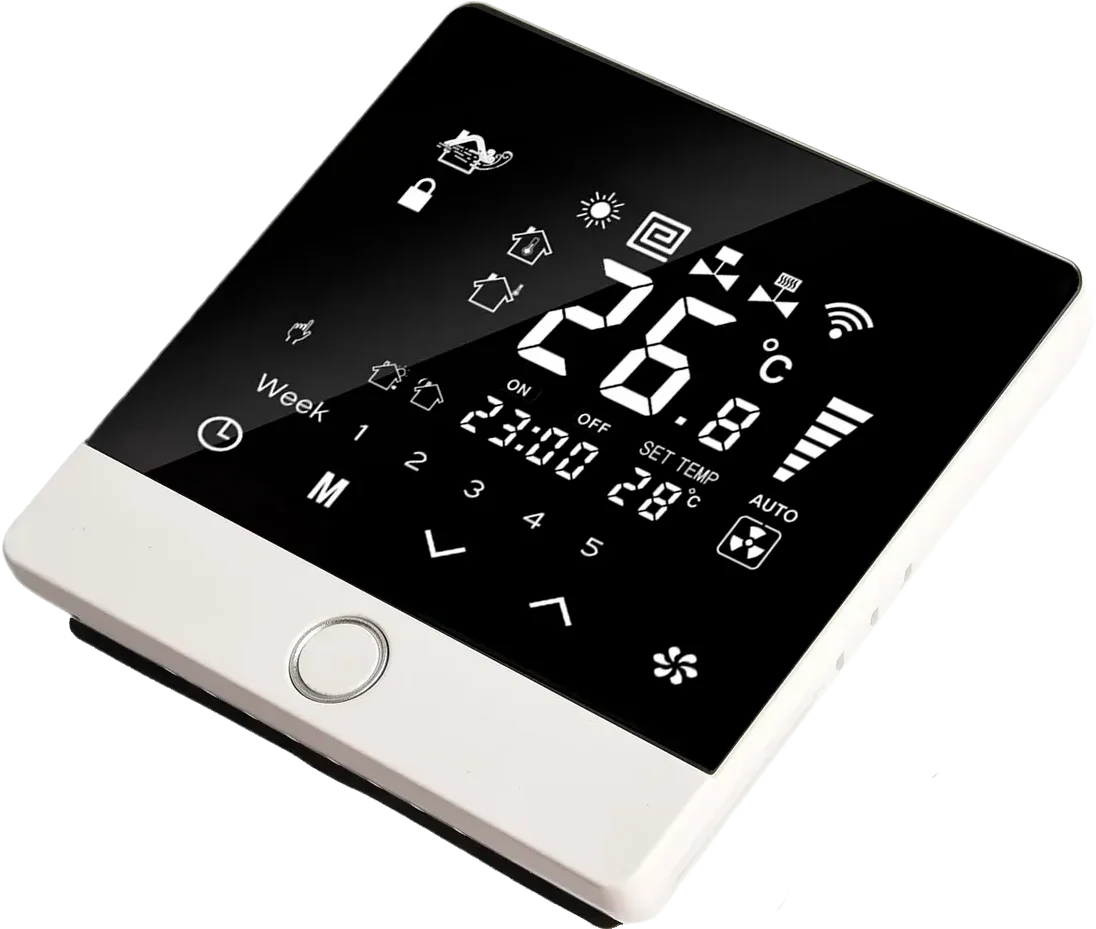 Painel de parede com tela de temperatura, programação e modos