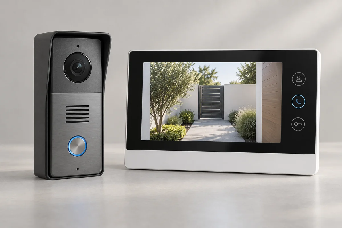 Videoporteiro com câmera externa e monitor interno de atendimento